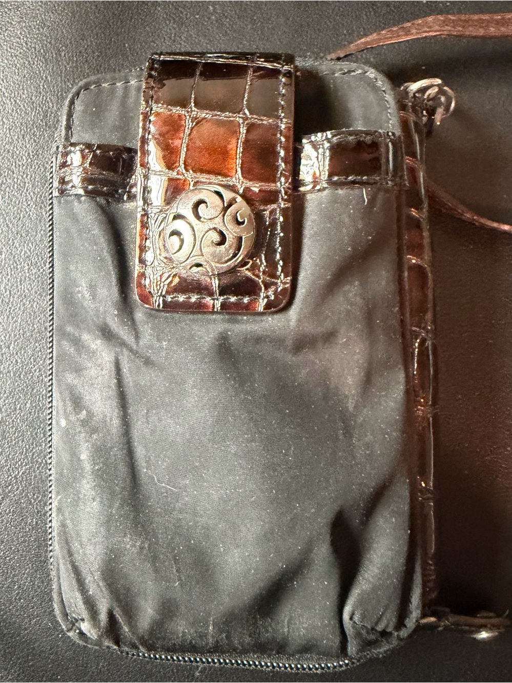 Brighton Two-Tone Black and Brown Crossbody Phone Case with Snap Closure